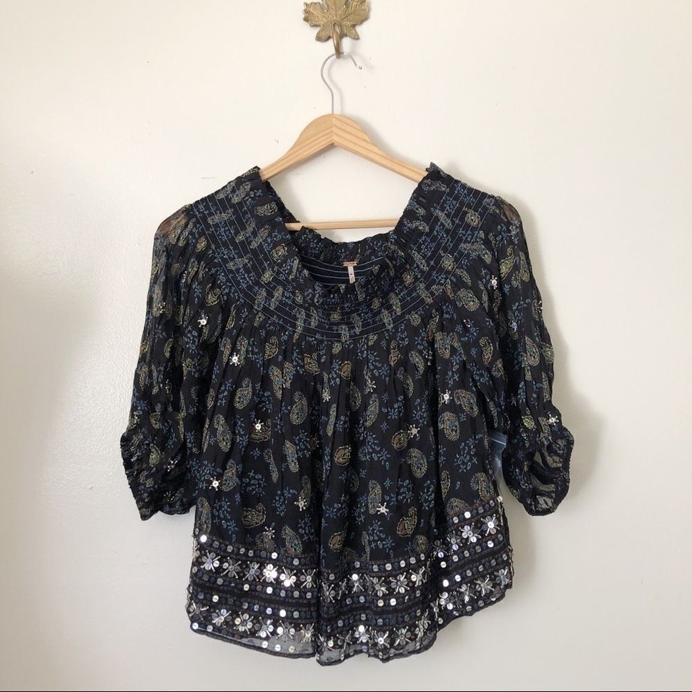 Free People Age of Aqaurius embellished smock top